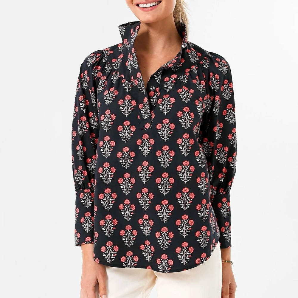 Tuckernuck Black Dahlia Floral Print Corrigan Blouse Size Large